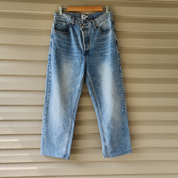 Princess Polly asymmetric crossover waist straight leg jeans size 6 - Picture 13 of 13